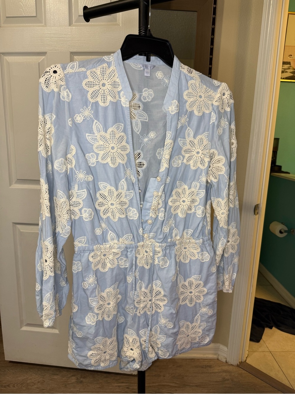 Guess Light Blue Floral Eyelet romper